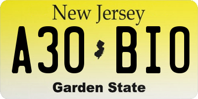 NJ license plate A30BIO