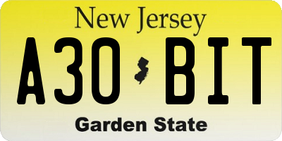 NJ license plate A30BIT