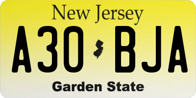 NJ license plate A30BJA