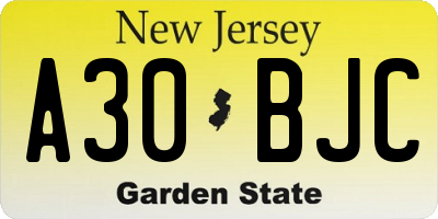 NJ license plate A30BJC