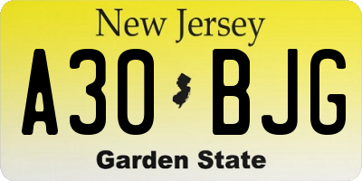 NJ license plate A30BJG