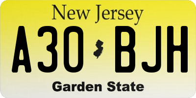 NJ license plate A30BJH
