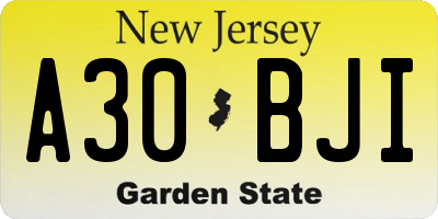 NJ license plate A30BJI