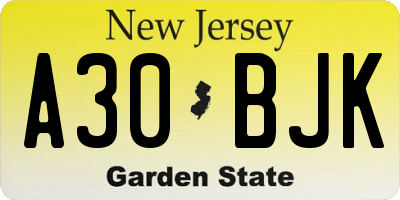 NJ license plate A30BJK