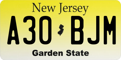NJ license plate A30BJM