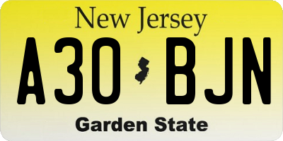 NJ license plate A30BJN
