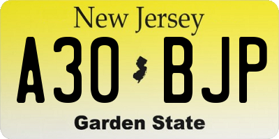 NJ license plate A30BJP