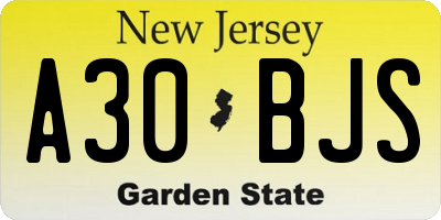 NJ license plate A30BJS