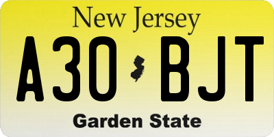 NJ license plate A30BJT