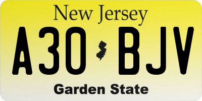 NJ license plate A30BJV