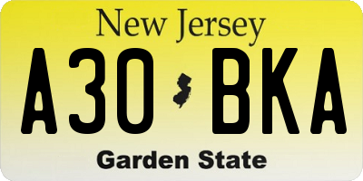 NJ license plate A30BKA
