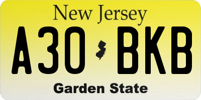 NJ license plate A30BKB