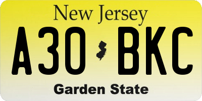 NJ license plate A30BKC