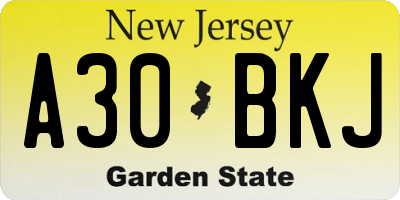 NJ license plate A30BKJ