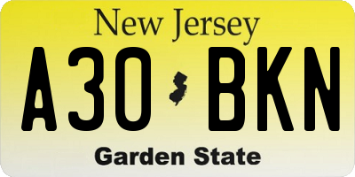 NJ license plate A30BKN