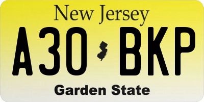 NJ license plate A30BKP