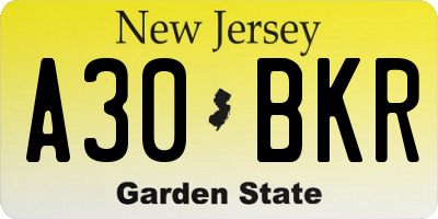 NJ license plate A30BKR