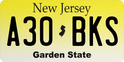 NJ license plate A30BKS