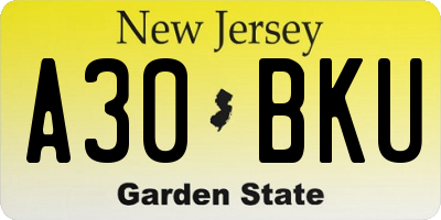 NJ license plate A30BKU