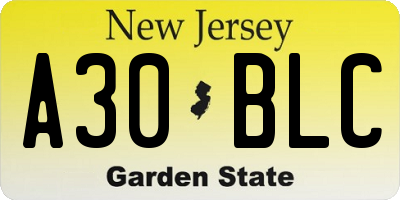 NJ license plate A30BLC