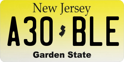 NJ license plate A30BLE