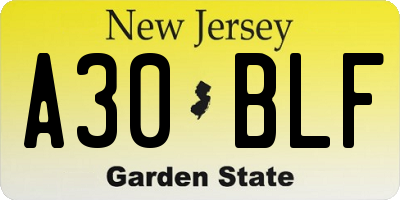 NJ license plate A30BLF
