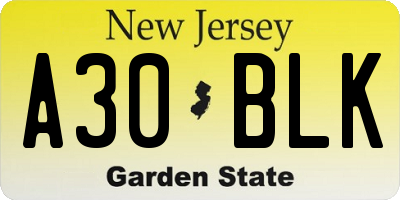 NJ license plate A30BLK