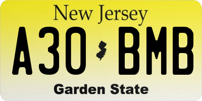 NJ license plate A30BMB