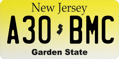 NJ license plate A30BMC