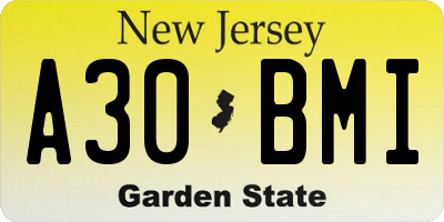 NJ license plate A30BMI