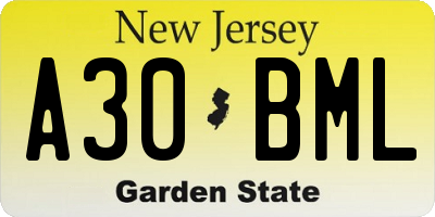 NJ license plate A30BML