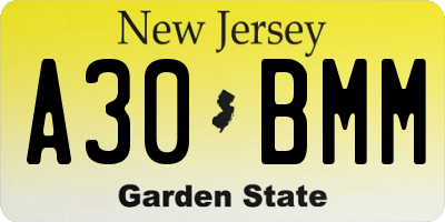 NJ license plate A30BMM