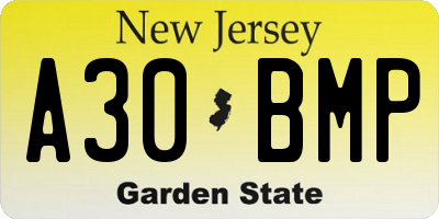 NJ license plate A30BMP