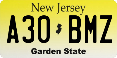 NJ license plate A30BMZ