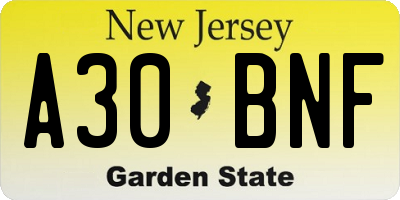 NJ license plate A30BNF