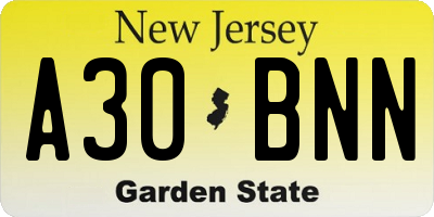 NJ license plate A30BNN
