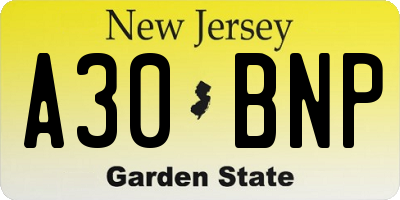 NJ license plate A30BNP