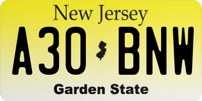 NJ license plate A30BNW