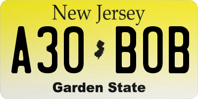 NJ license plate A30BOB