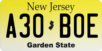 NJ license plate A30BOE