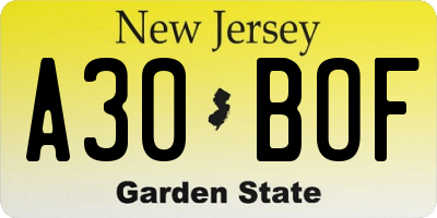 NJ license plate A30BOF