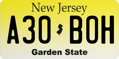 NJ license plate A30BOH
