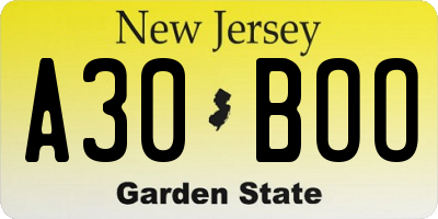 NJ license plate A30BOO