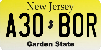 NJ license plate A30BOR