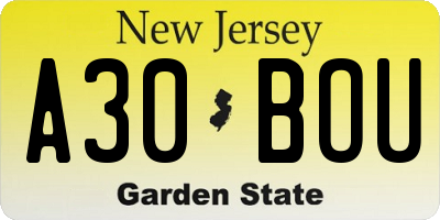 NJ license plate A30BOU