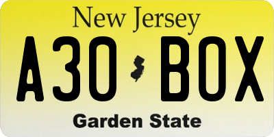 NJ license plate A30BOX