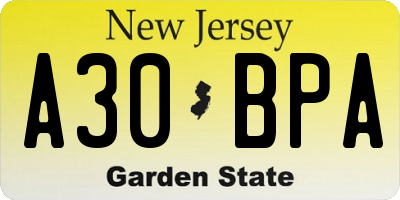 NJ license plate A30BPA