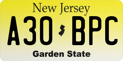 NJ license plate A30BPC