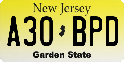 NJ license plate A30BPD