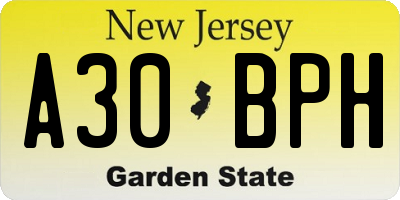 NJ license plate A30BPH